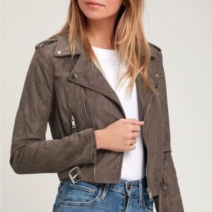 Ride With Me Dark Grey Vegan Suede Moto Jacket